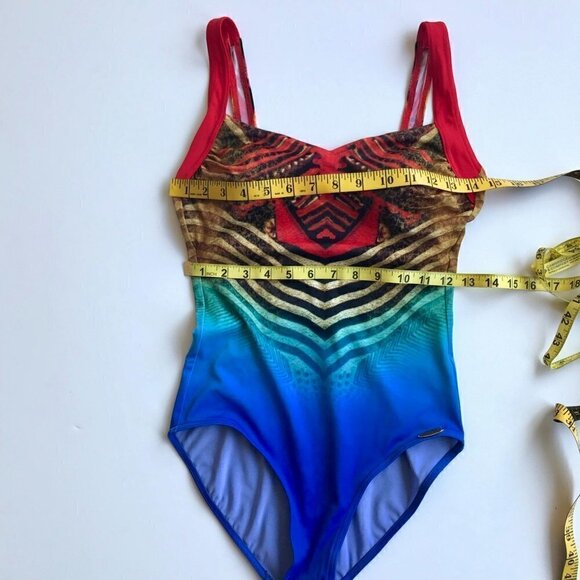 SUNFLAIR Bathing Suit & Dress/Skirt/Cover Up, 2 pces red blue gold brown 8/10 D - Picture 9 of 16